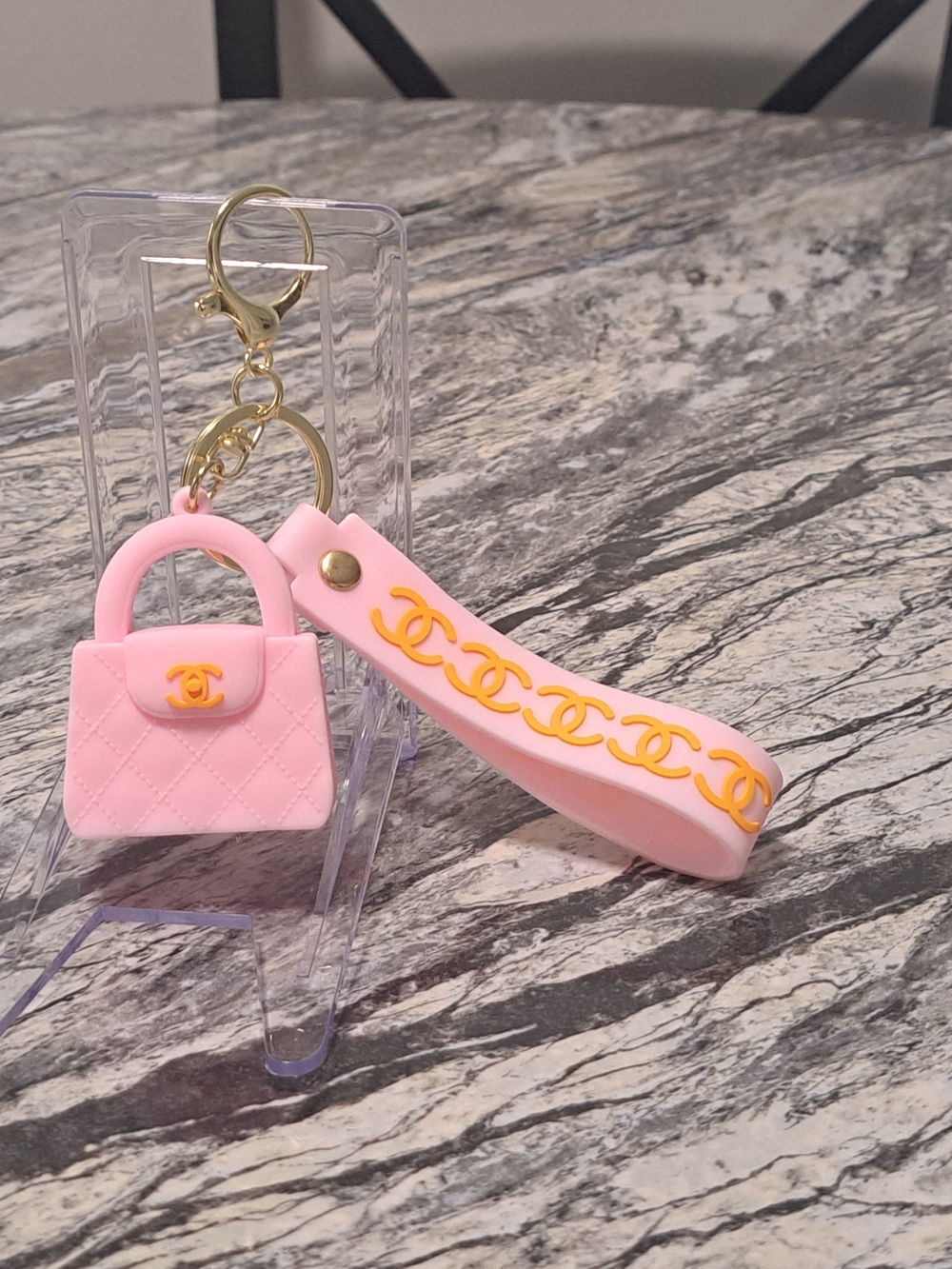 Fashion Quilted Handbag Bag Charm/ Keychain with Logo Strap - Picture 4 of 4